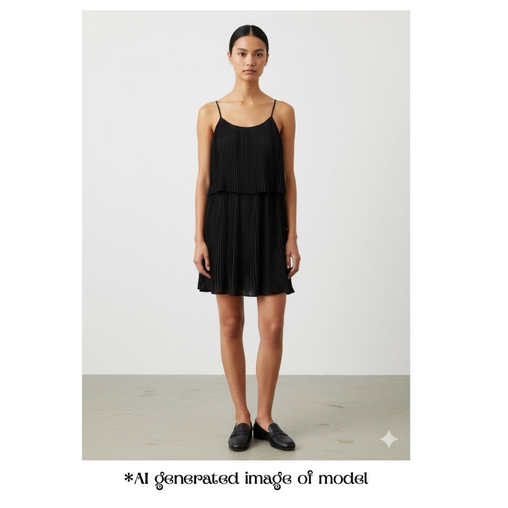 Vince Camuto Black Pleated Drop-Waist Mini Dress, Petite Small (PS)